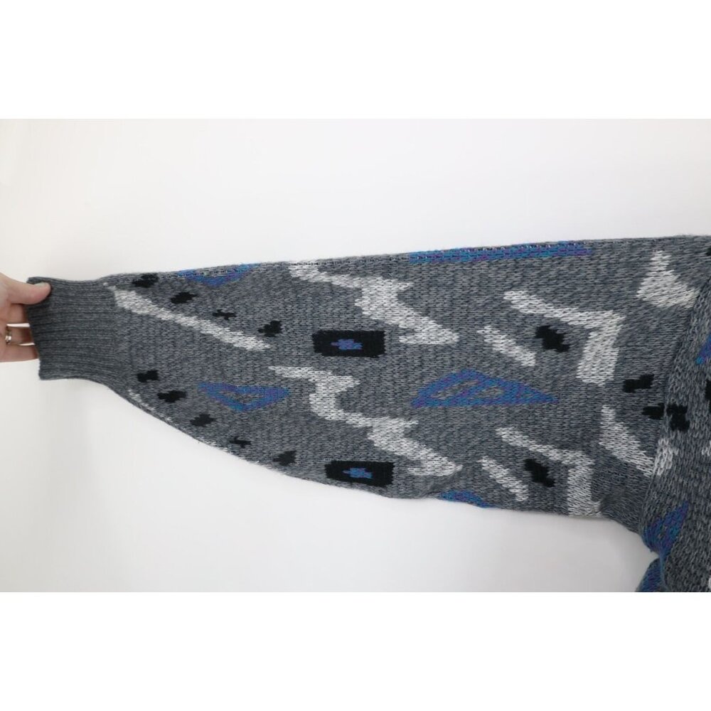 Vintage 90s Coogi Style Womens Large Abstract Geometric Knit Grandma Sweater - Picture 4 of 8